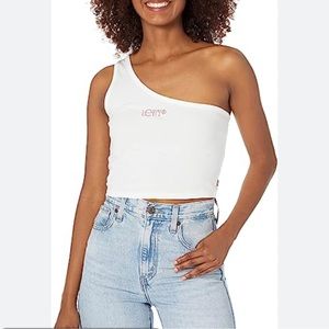 Levi's Women's One Shoulder Crop Logo Tank White Sz L